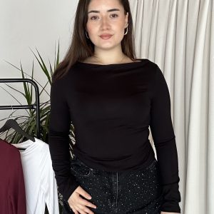 Degaje Yaka Yan Büzgülü Siyah