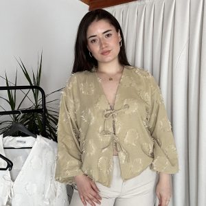 Dokulu Bağlamalı Bluz Haki