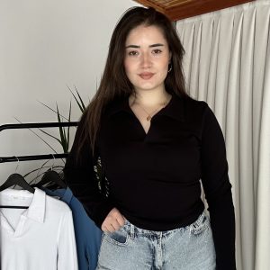 Fit Polo Yaka Siyah Uzun Kollu